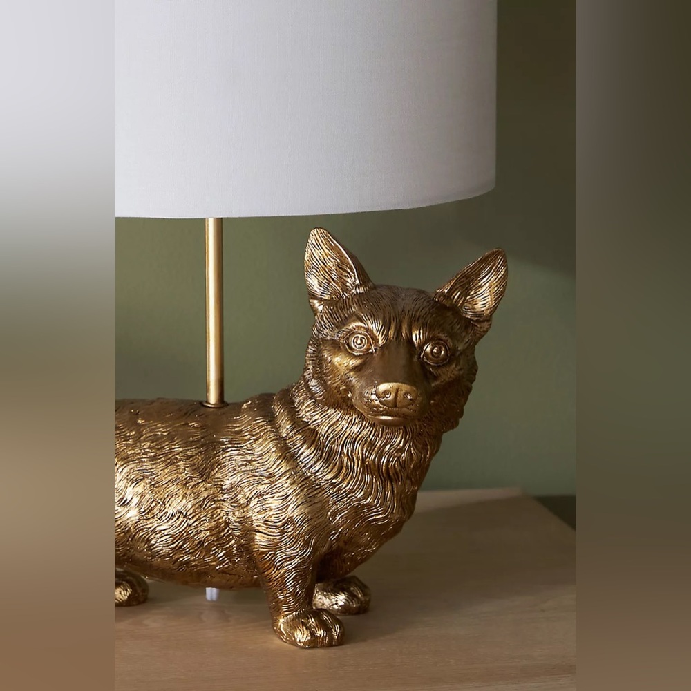 Anthropologie Icon Table Lamp Gold Corgi Dog - Brand New